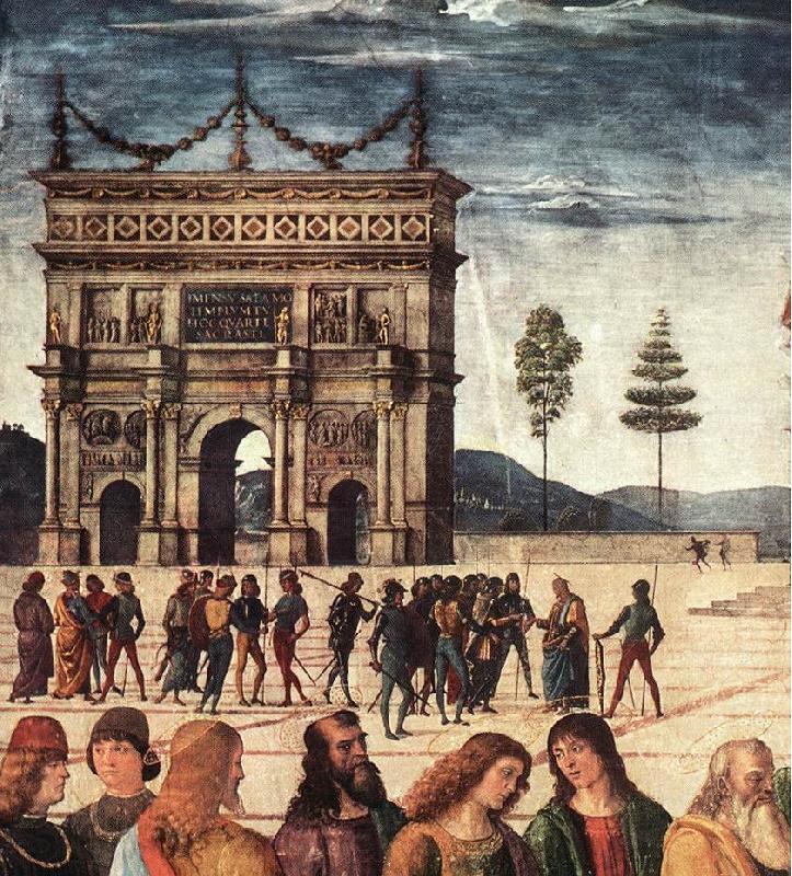 PERUGINO, Pietro Christ Handing the Keys to St. Peter (detail) a Spain oil painting art
